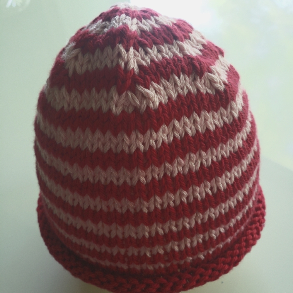 Glow-in-the-Dark Striped Handknit Cotton Kids Beanie -Red And Pink